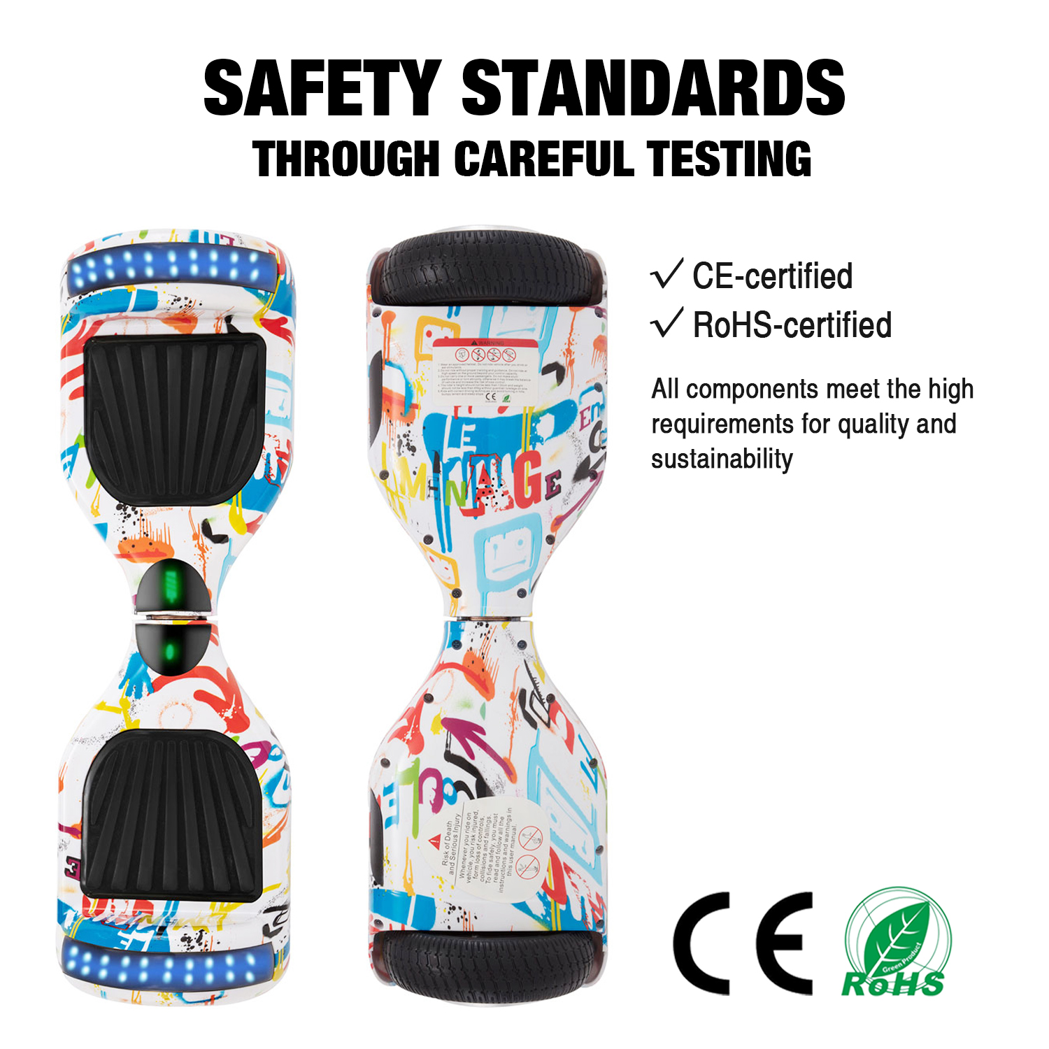 Graffiti White 6.5" Hoverboard Bluetooth & Classic LED