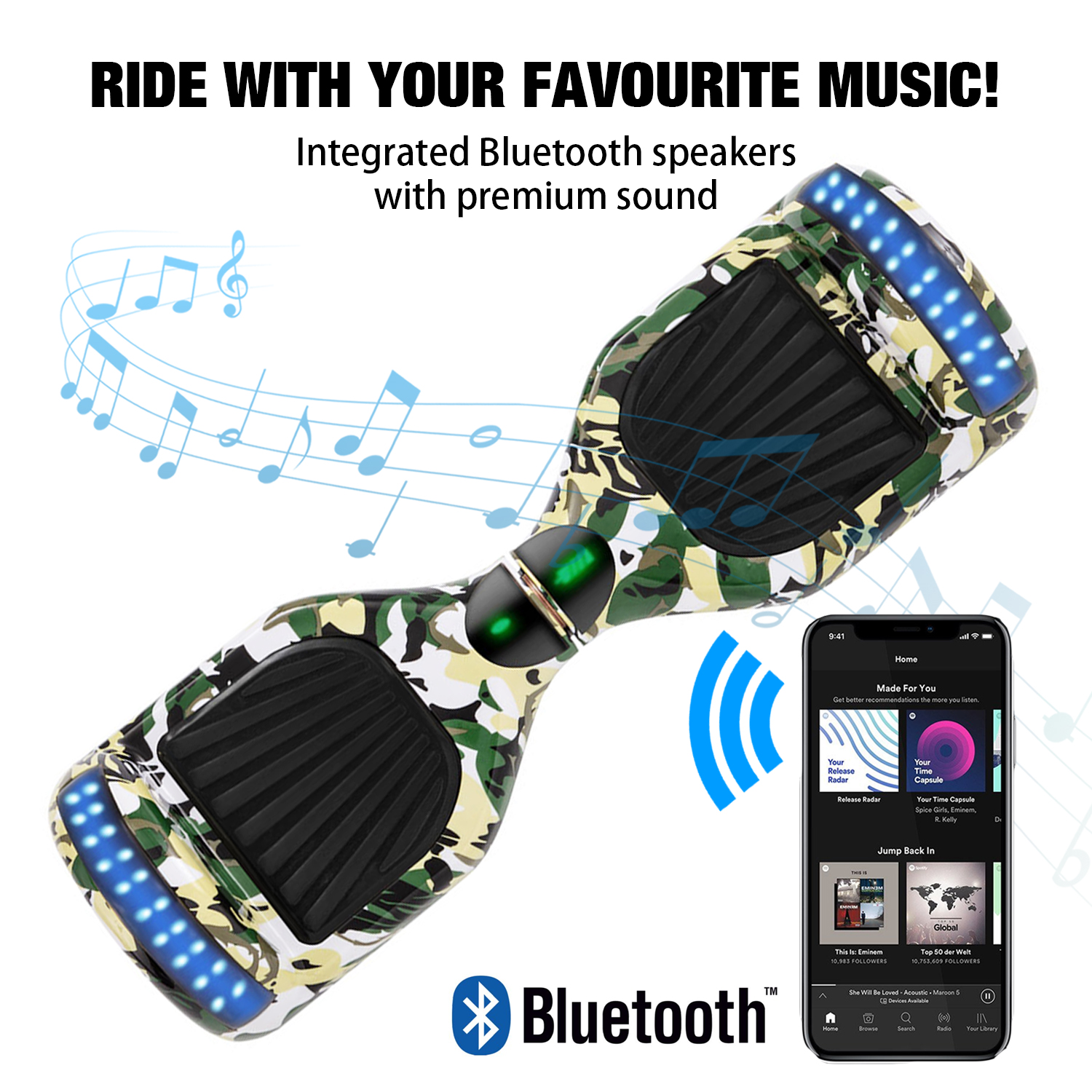 Camo Green 6.5" Hoverboard Bluetooth & Classic LED