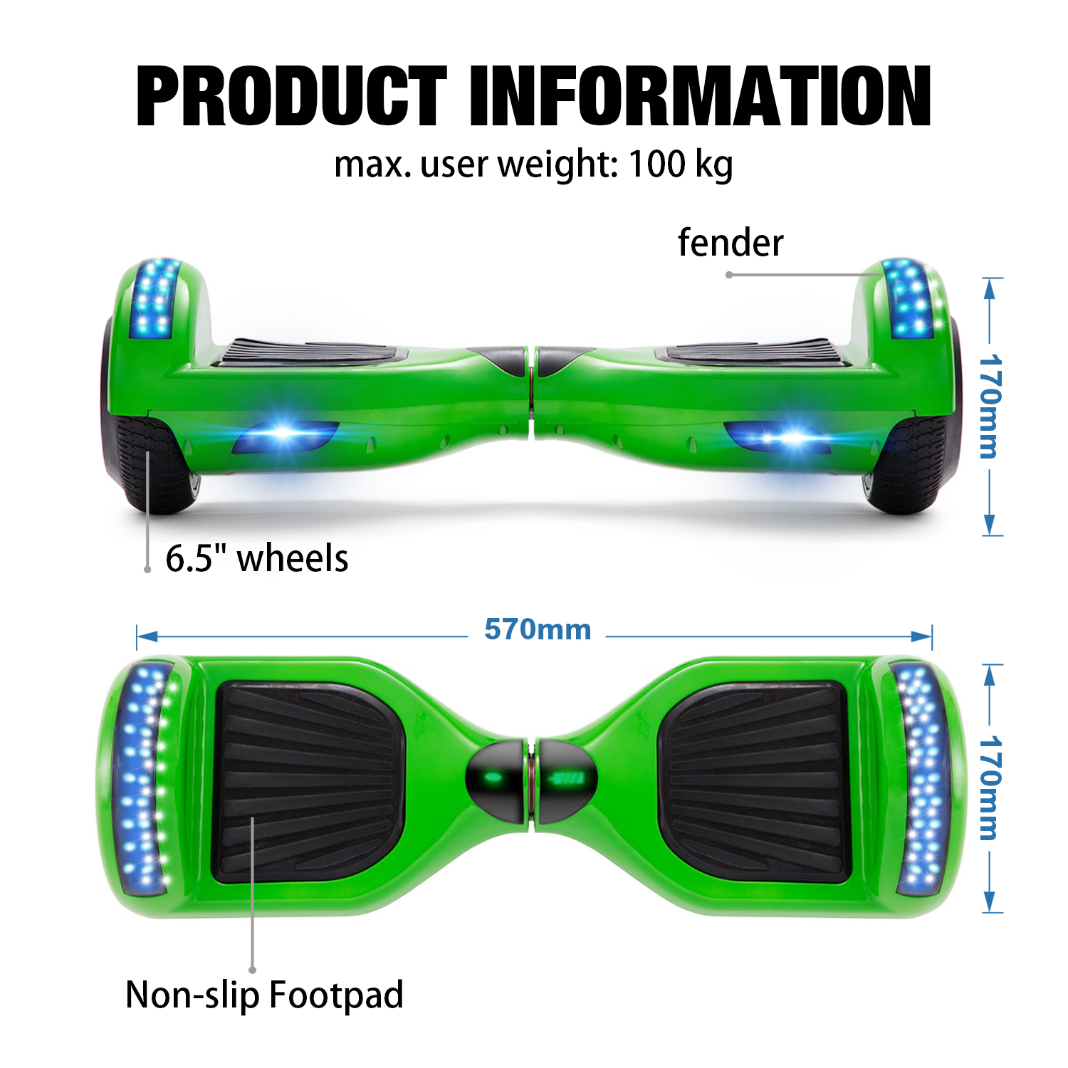 Green 6.5" Hoverboard Bluetooth & LED Brilliant Lights UK