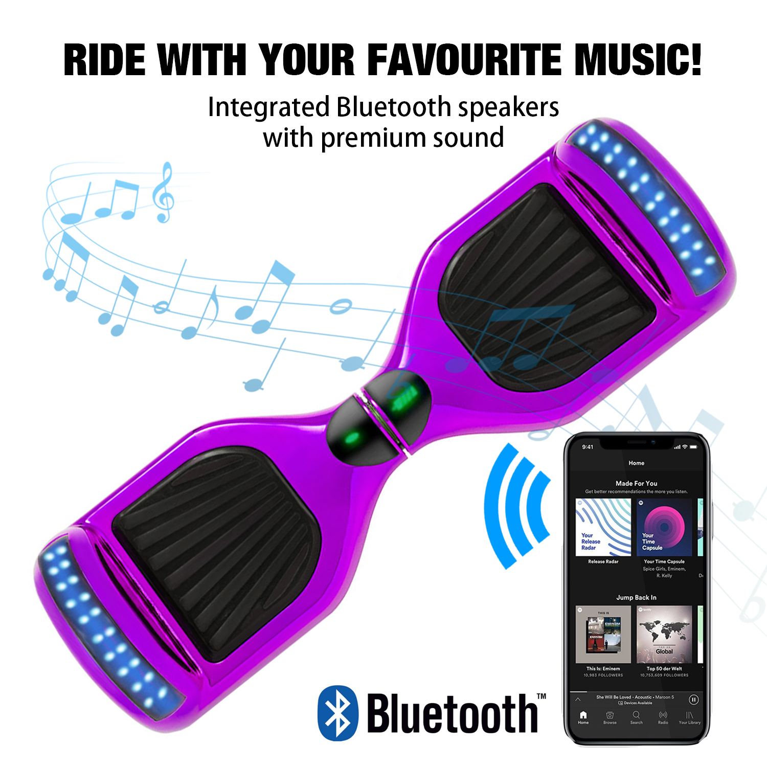 Chrome Purple 6.5" Hoverboard Bluetooth & Classic LED