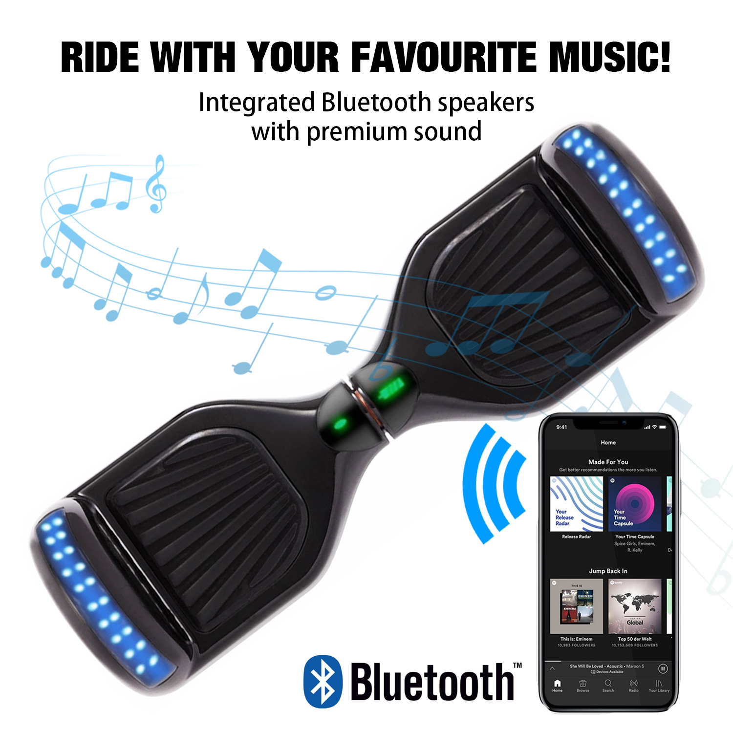 Black 6.5" Hoverboard Bluetooth & Classic LED