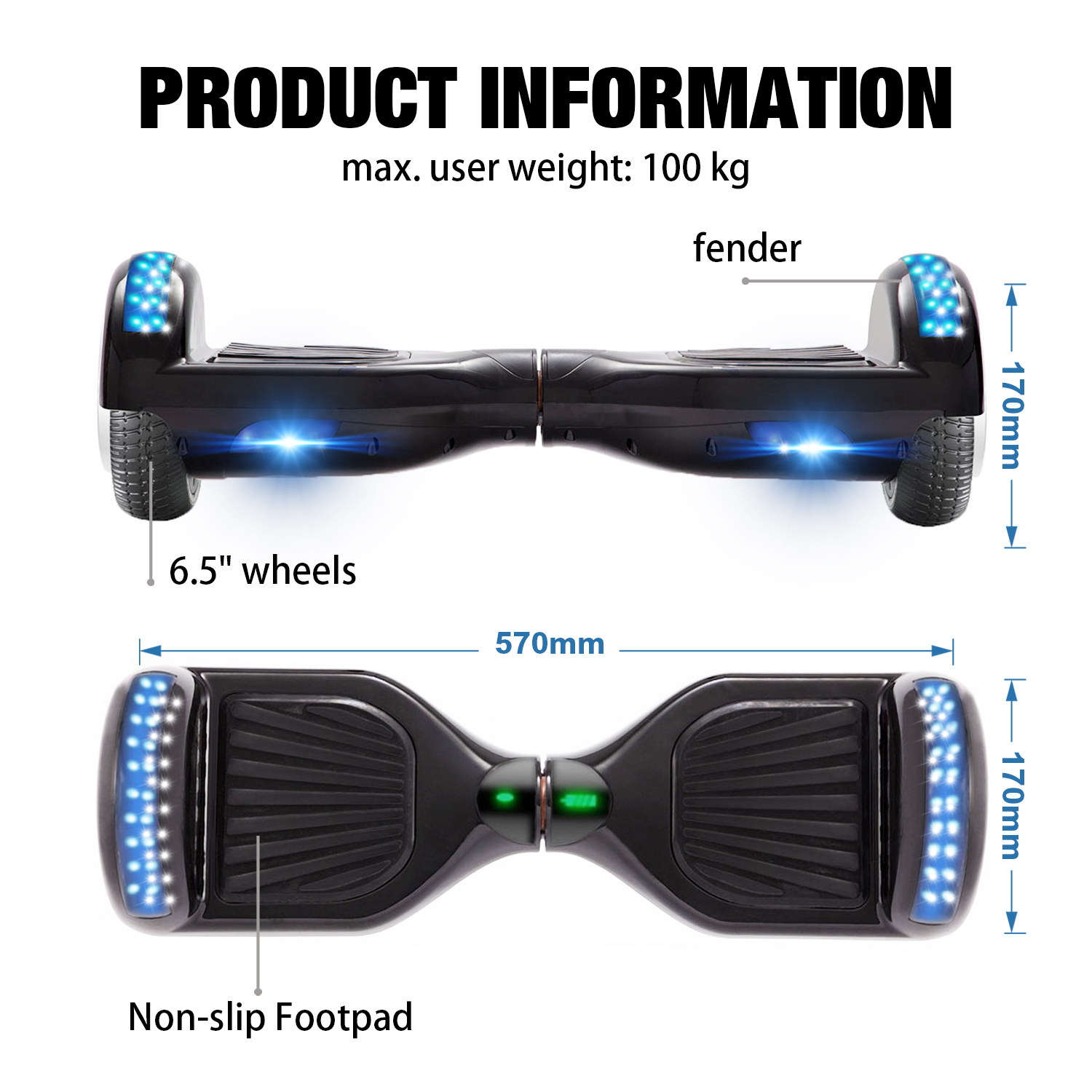 Black 6.5" Hoverboard Bluetooth & Classic LED