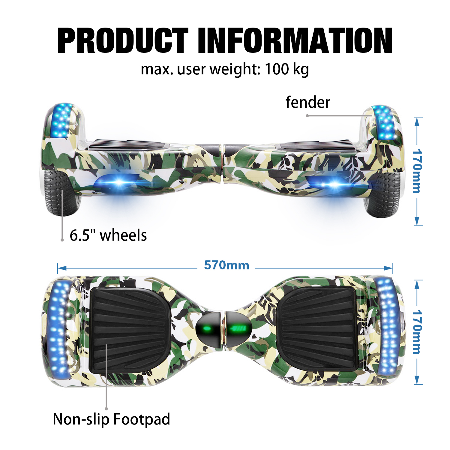 Camo Green 6.5" Hoverboard Bluetooth & Classic LED