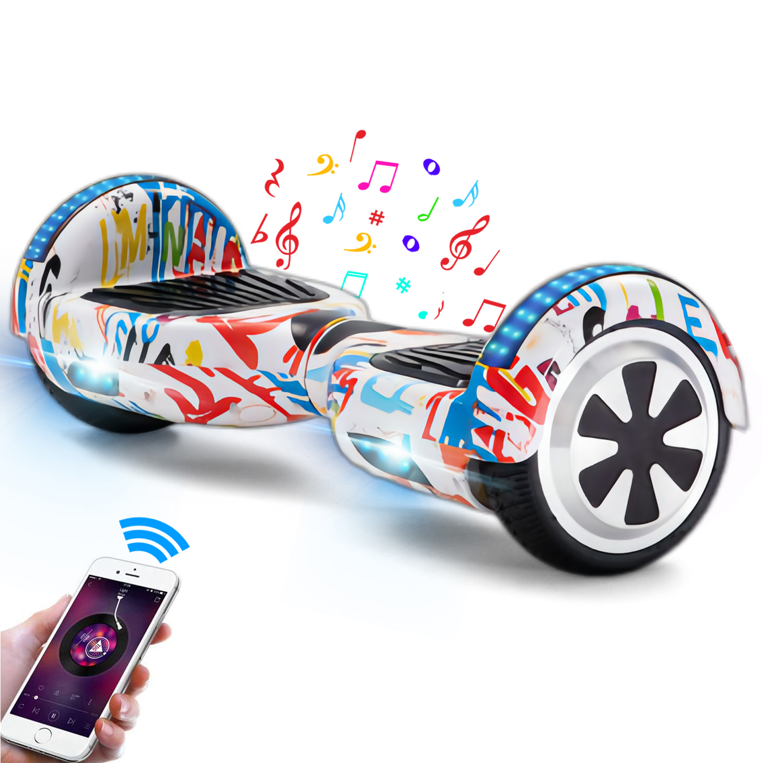 Graffiti White 6.5" Hoverboard Bluetooth & Classic LED