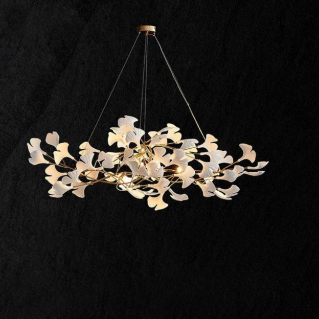Gingko Porcelain Petal Brass Branch Chandelier - Yami Lightings