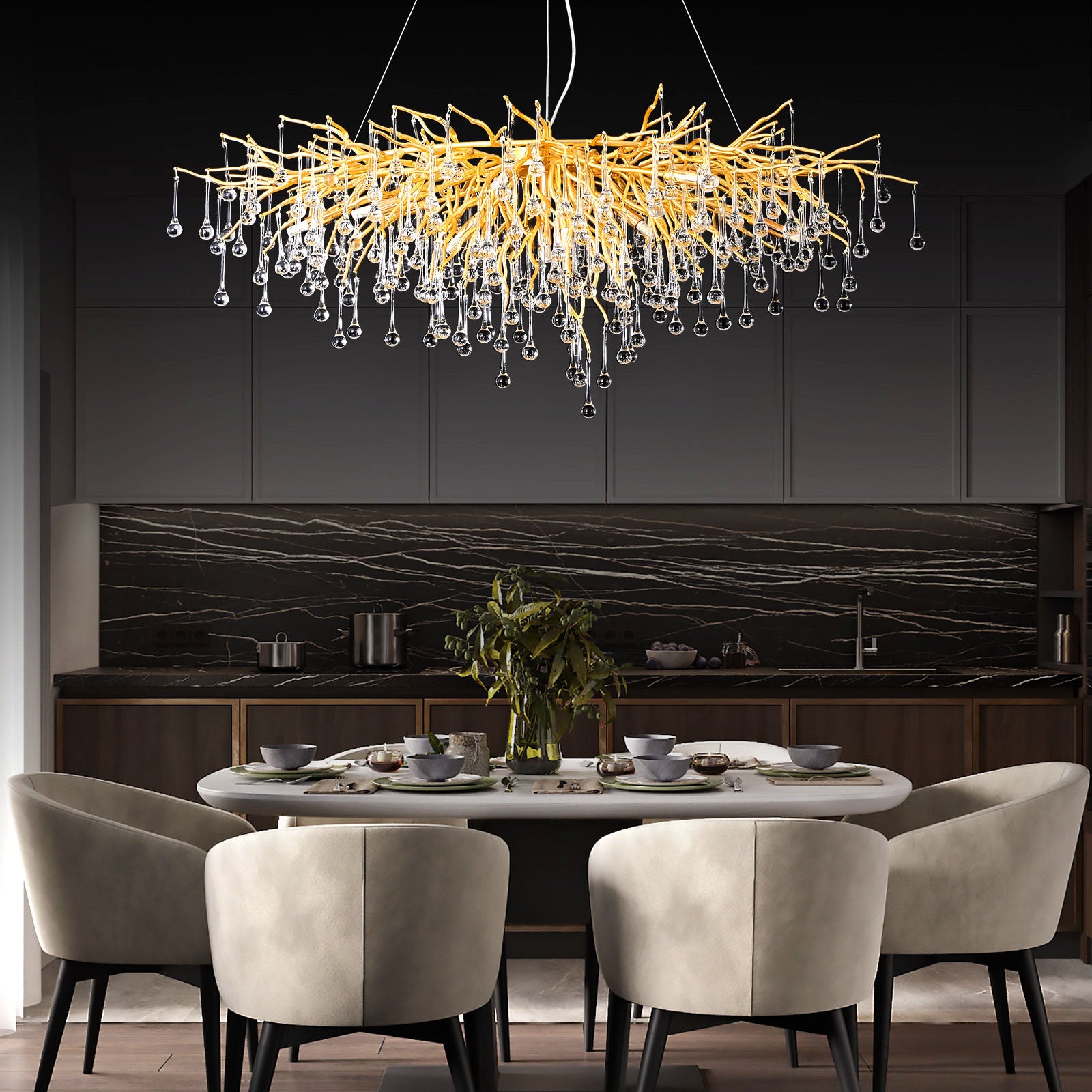 Modern Crystal Branch Raindrop Chandelier - Yami Lightings