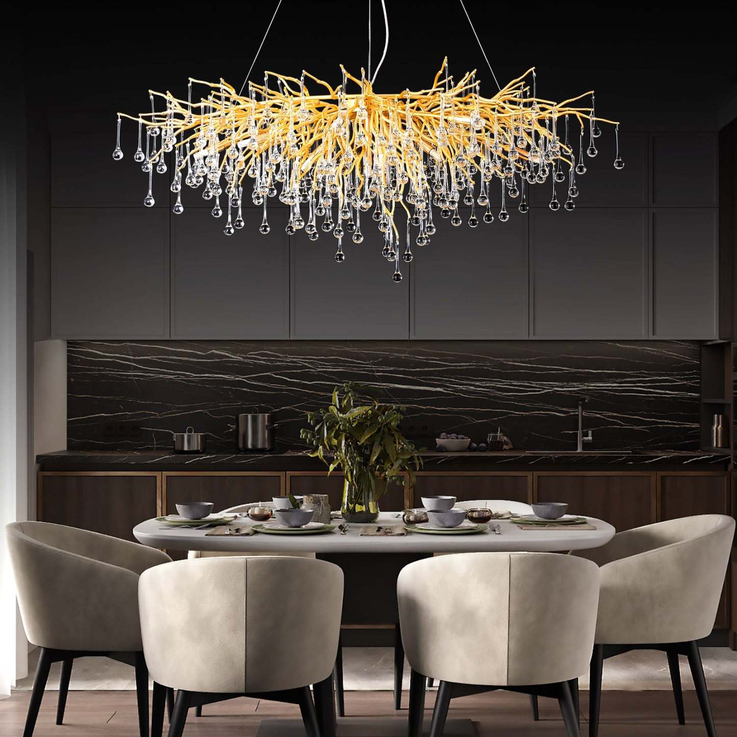 Modern Crystal Branch Raindrop Chandelier - Yami Lightings
