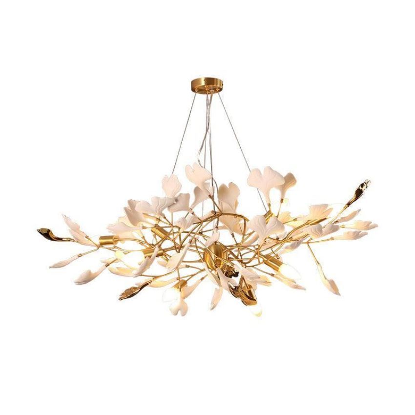 Gingko Porcelain Petal Brass Branch Chandelier - Yami Lightings