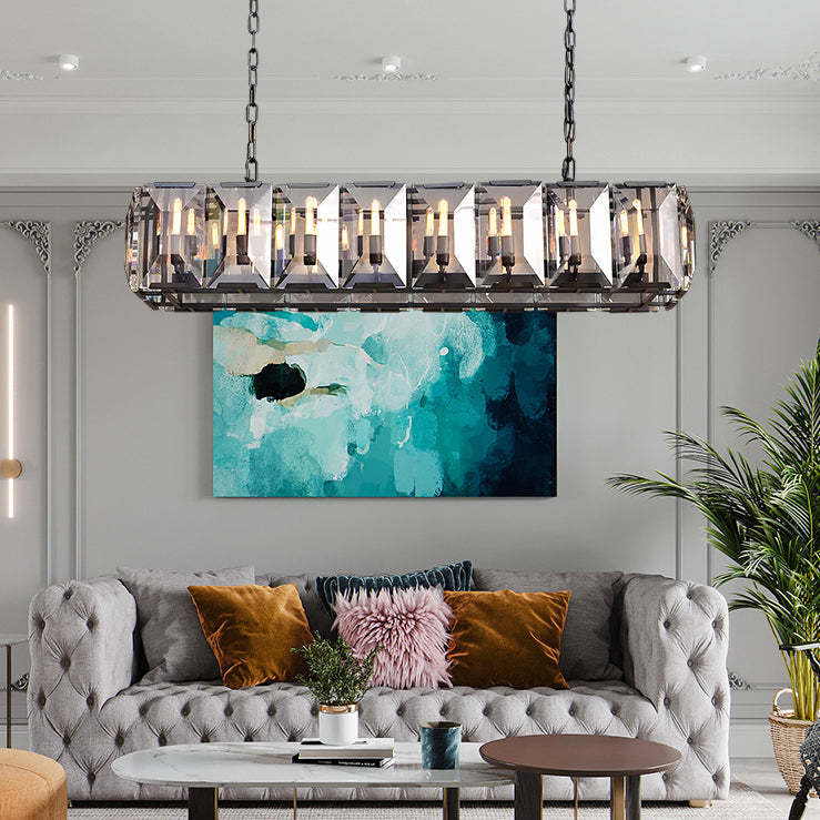 Faceted Crystal Glass Rectangular Chandelier L55" - Yami Lightings