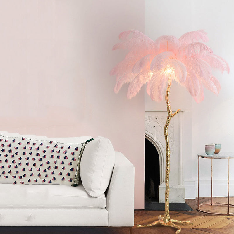 Elva Nordic Ostrich Feather Floor Lamp Brass Lighting - Yami Lightings