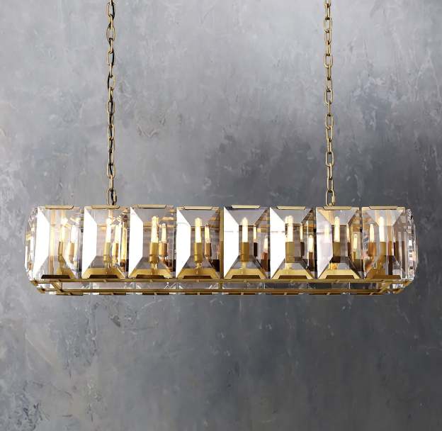 Faceted Crystal Glass Rectangular Chandelier L55" - Yami Lightings