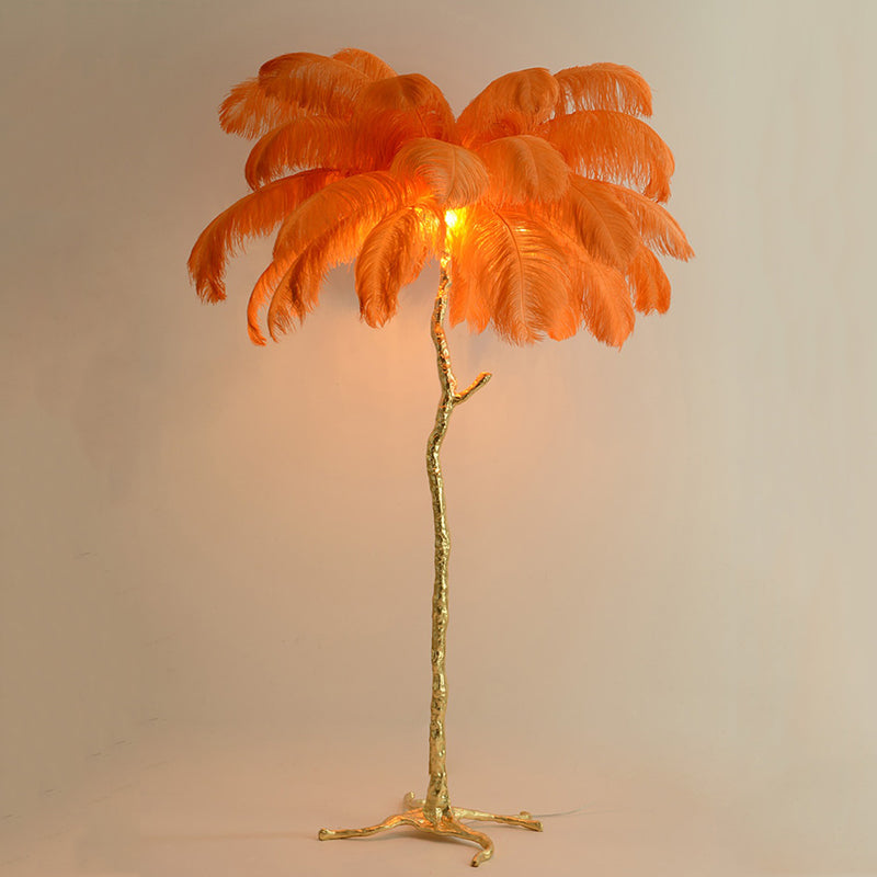 Elva Nordic Ostrich Feather Floor Lamp Brass Lighting - Yami Lightings