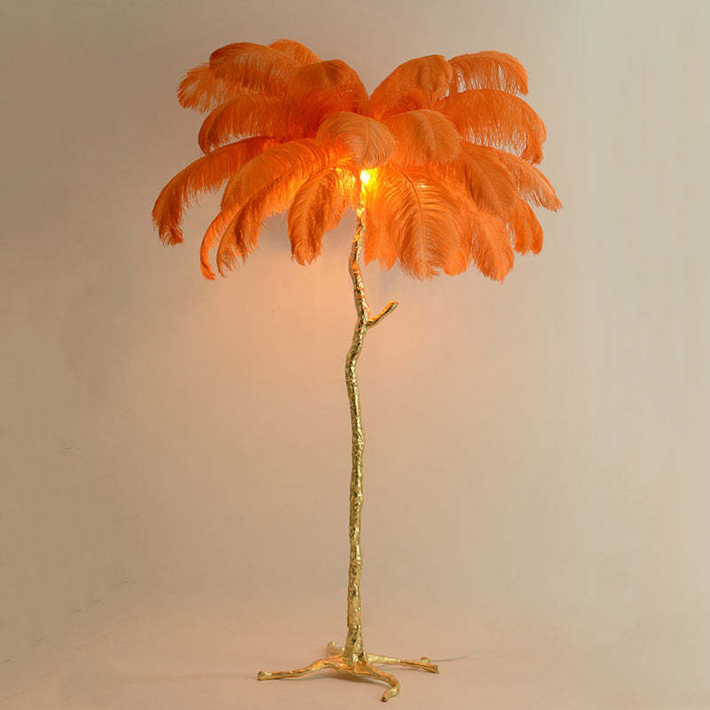 Elva Nordic Ostrich Feather Floor Lamp Brass Lighting - Yami Lightings