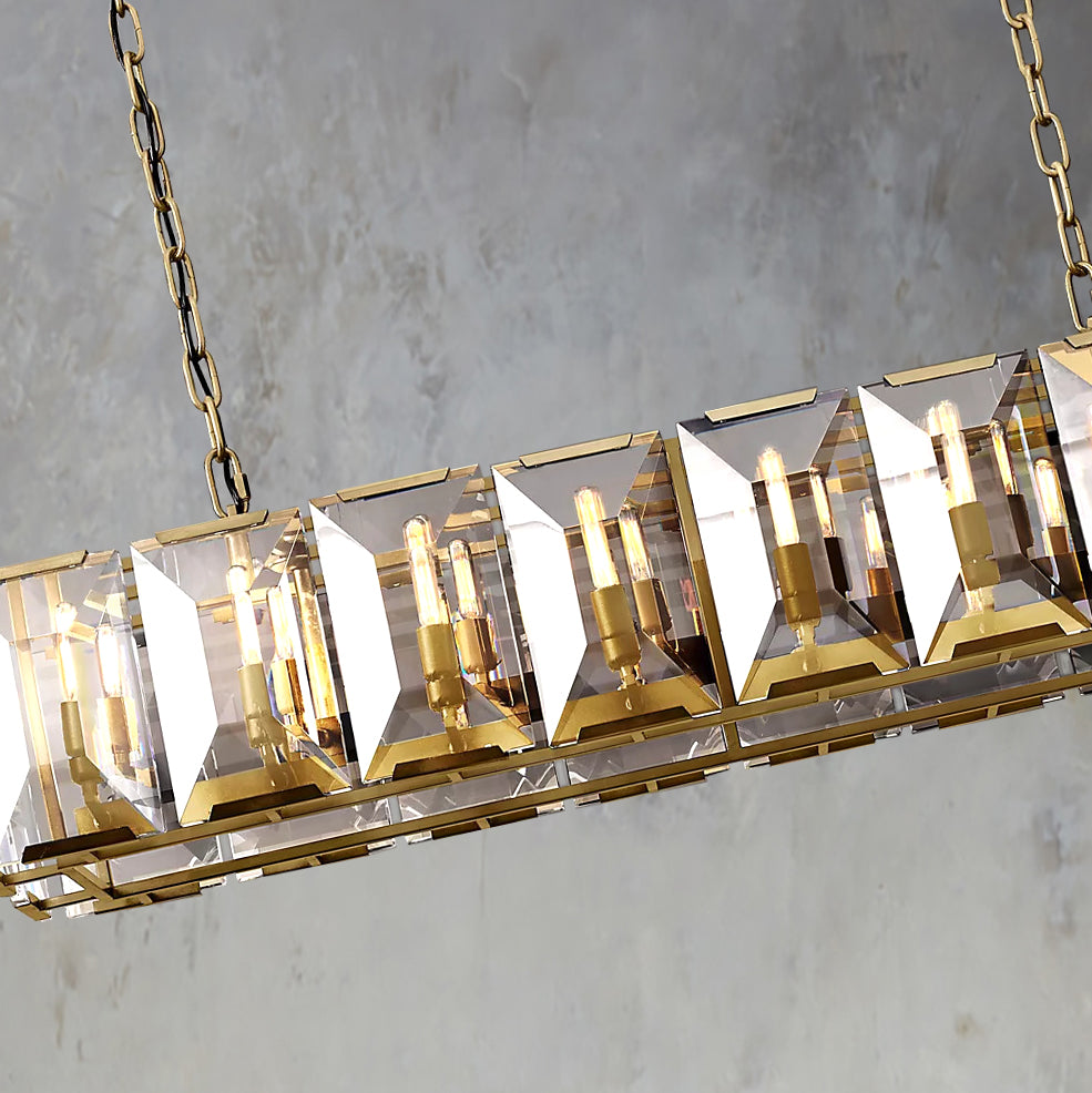 Faceted Crystal Glass Rectangular Chandelier L55" - Yami Lightings