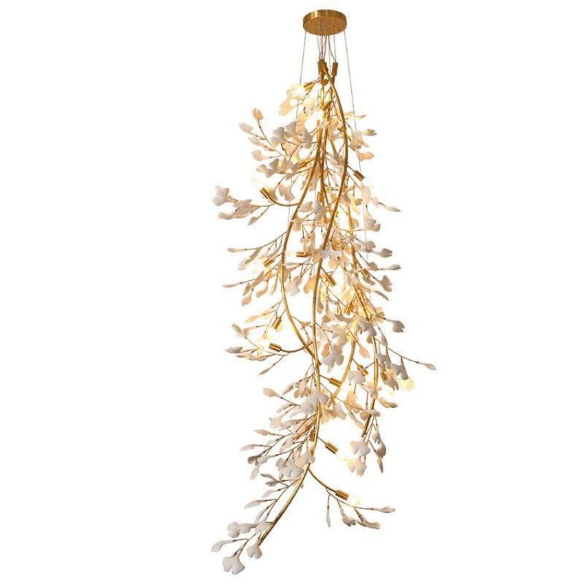 Gingko Porcelain Petal Staircase Branch Chandelier - Yami Lightings