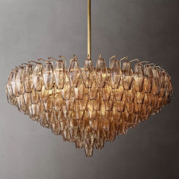 Murano Smoke Glass Tiered Round Chandelier - Yami Lightings