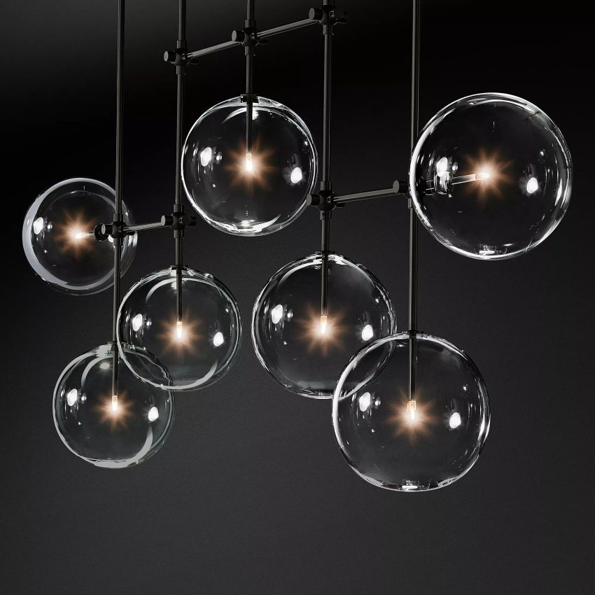 Glass Globe Moblie Linear Chandelier 60" - Yami Lightings