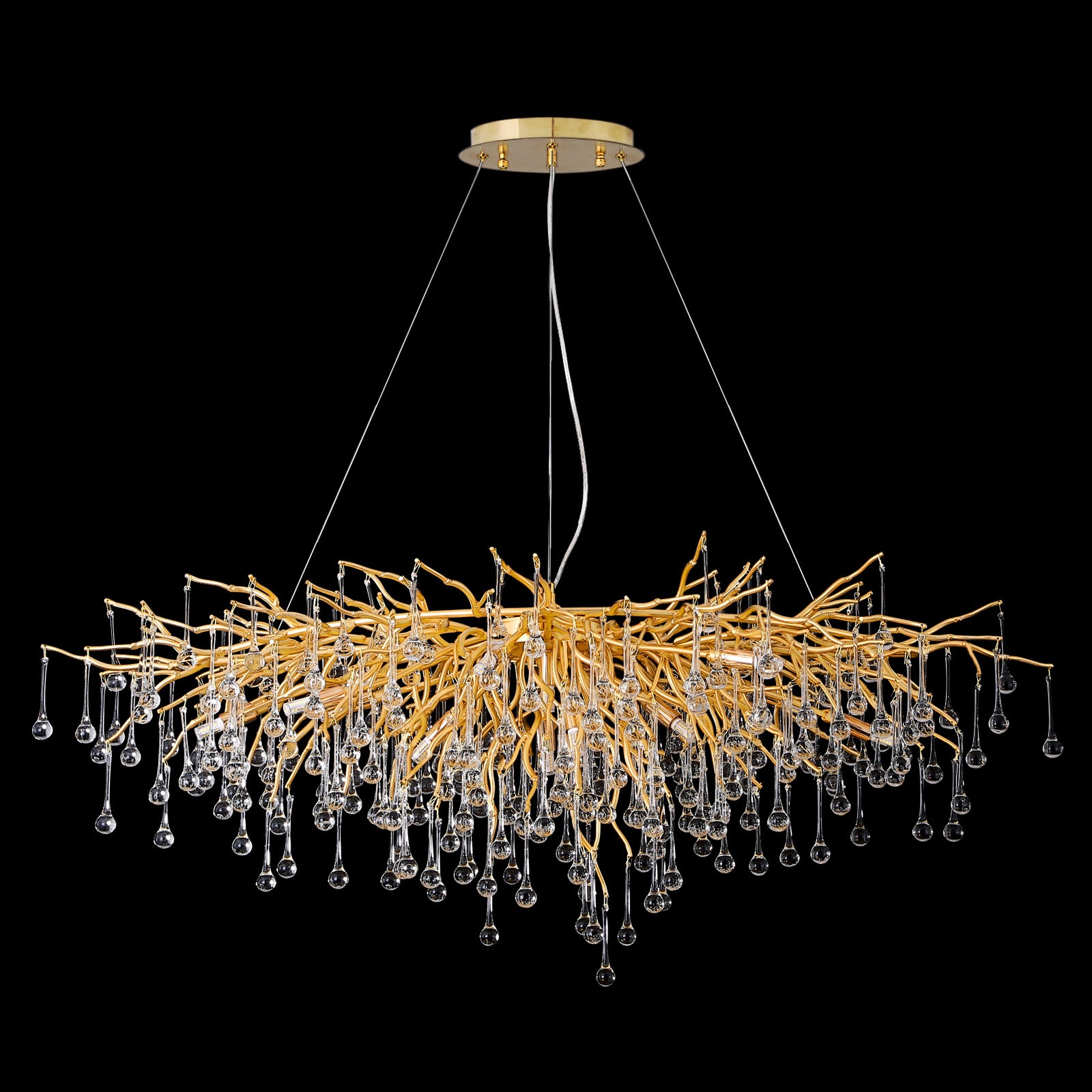 Doris Gold Branch Rectangular Crystal Chandelier L45" - Yami Lightings