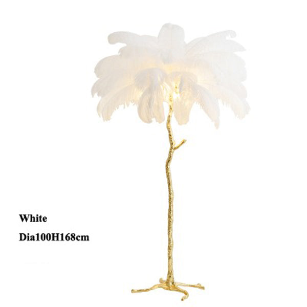 Elva Nordic Ostrich Feather Floor Lamp Brass Lighting - Yami Lightings
