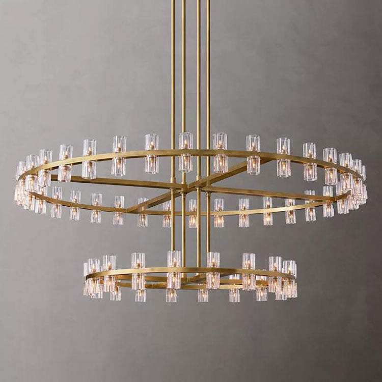 Industrial Round Two-Tier-Crystal Chandelier - Yami Lightings