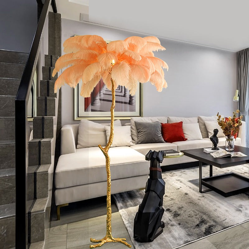 Elva Nordic Ostrich Feather Floor Lamp Brass Lighting - Yami Lightings
