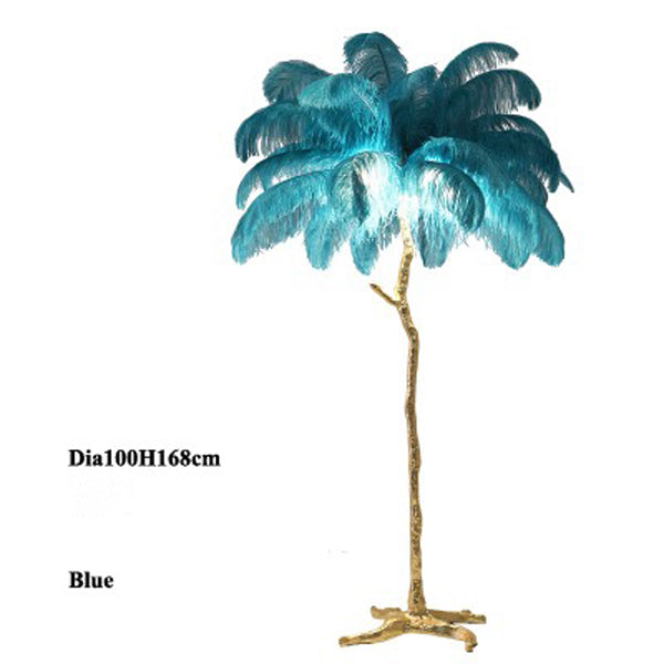 Elva Nordic Ostrich Feather Floor Lamp Brass Lighting - Yami Lightings