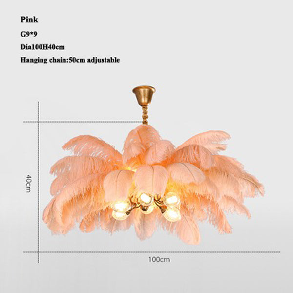 Elva Art Deco Colorized Feather Chandelier Brass Palm Tree Lamp - Yami Lightings