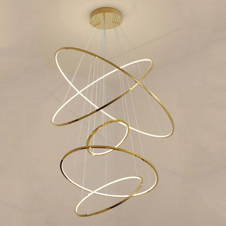 Amina Staircase Gold Multi Rings Chandelier Lobby Villa - Yami Lightings