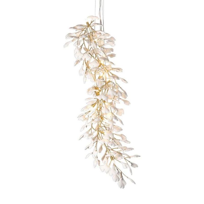 Gingko Porcelain Petal Staircase Branch Chandelier - Yami Lightings