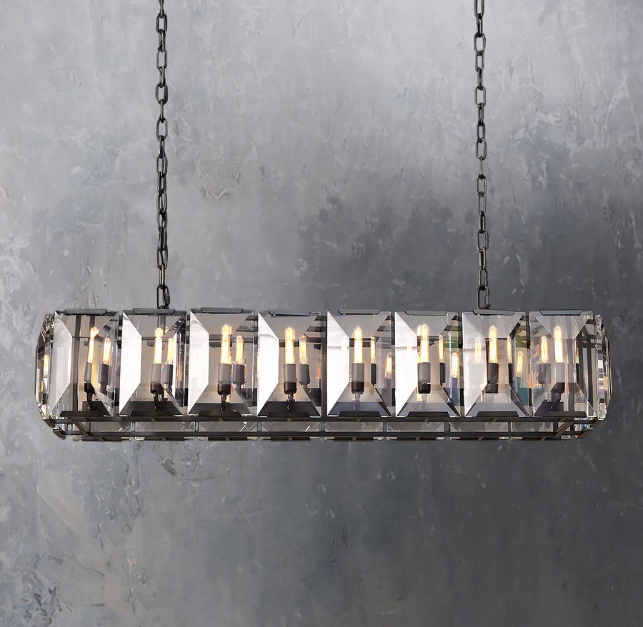 Faceted Crystal Glass Rectangular Chandelier L55" - Yami Lightings