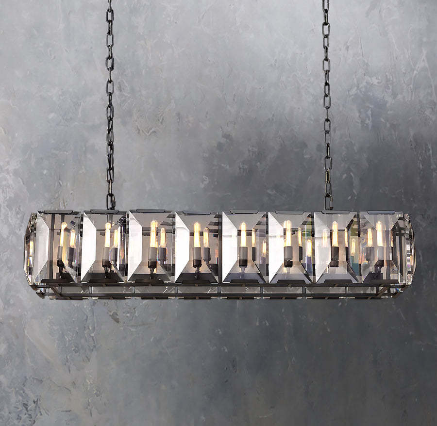 Faceted Crystal Glass Rectangular Chandelier L55" - Yami Lightings