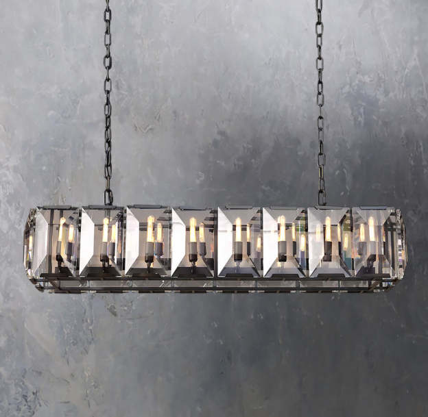 Faceted Crystal Glass Rectangular Chandelier L55" - Yami Lightings