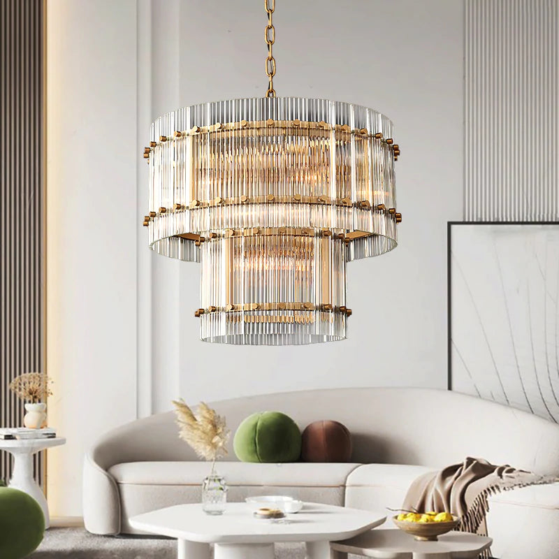Marcia Glass TWO-TIER Round Chandelier D22" - Yami Lightings
