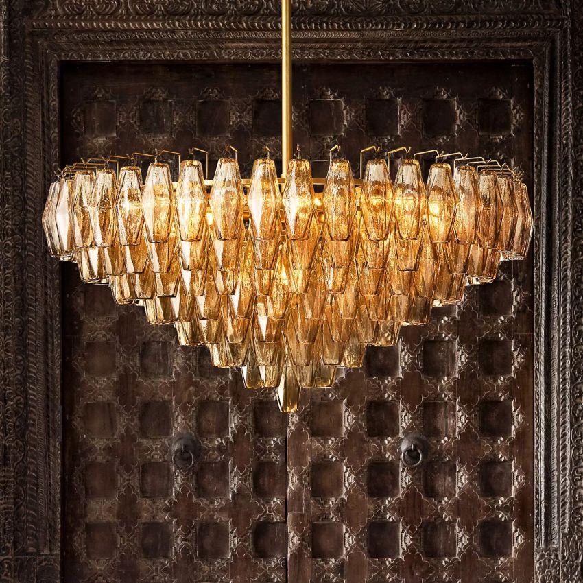 Murano Smoke Glass Tiered Round Chandelier - Yami Lightings