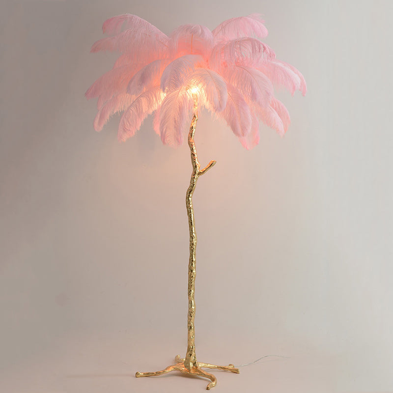 Elva Nordic Ostrich Feather Floor Lamp Brass Lighting - Yami Lightings