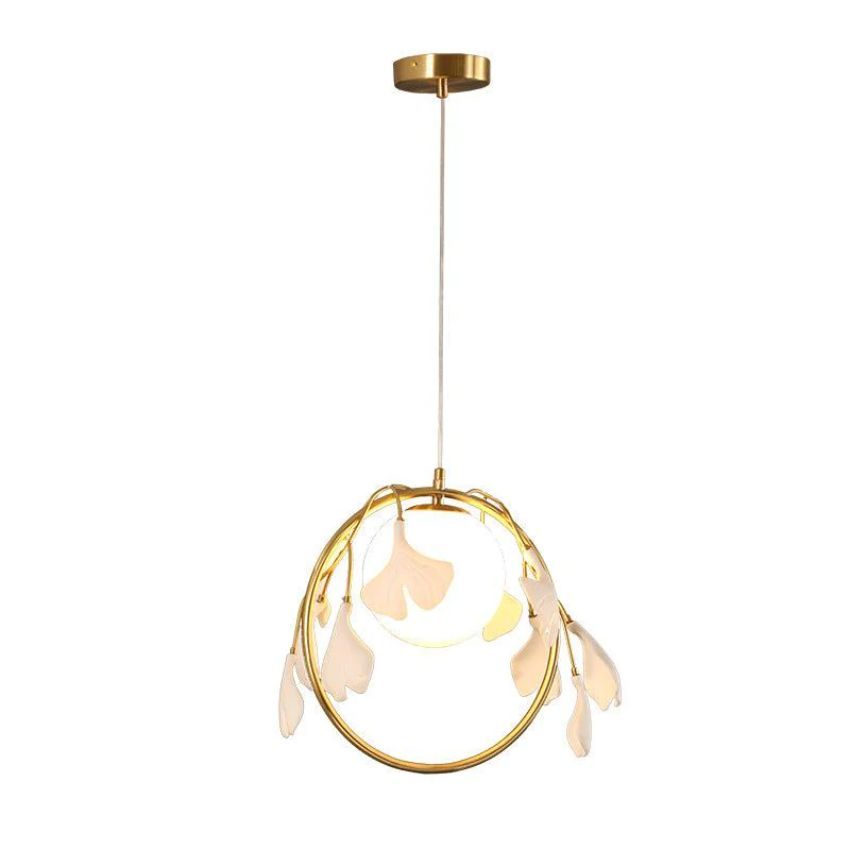 Gingko Porcelain Petal Brass Round Branch Chandelier - Yami Lightings