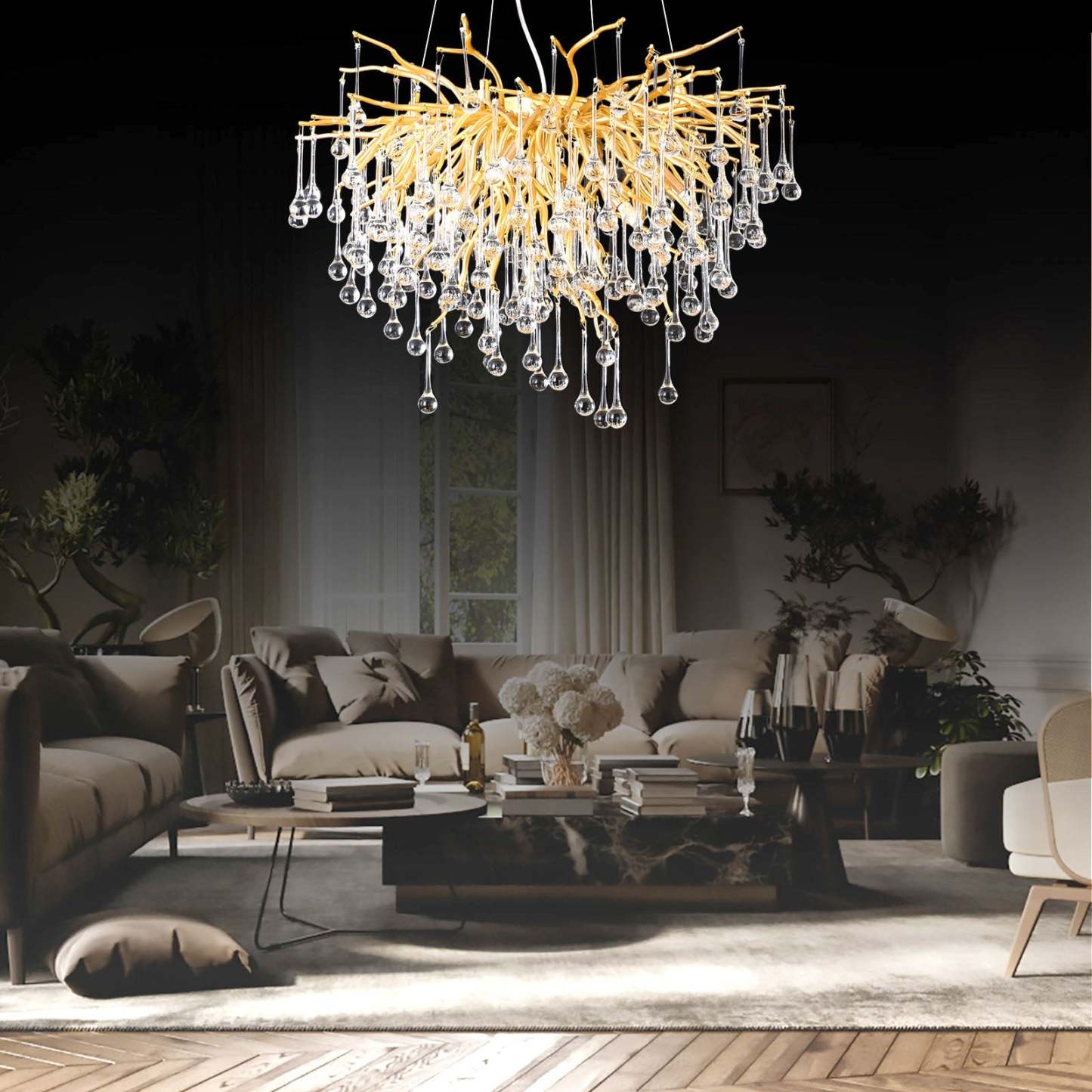Modern Crystal Branch Raindrop Chandelier - Yami Lightings