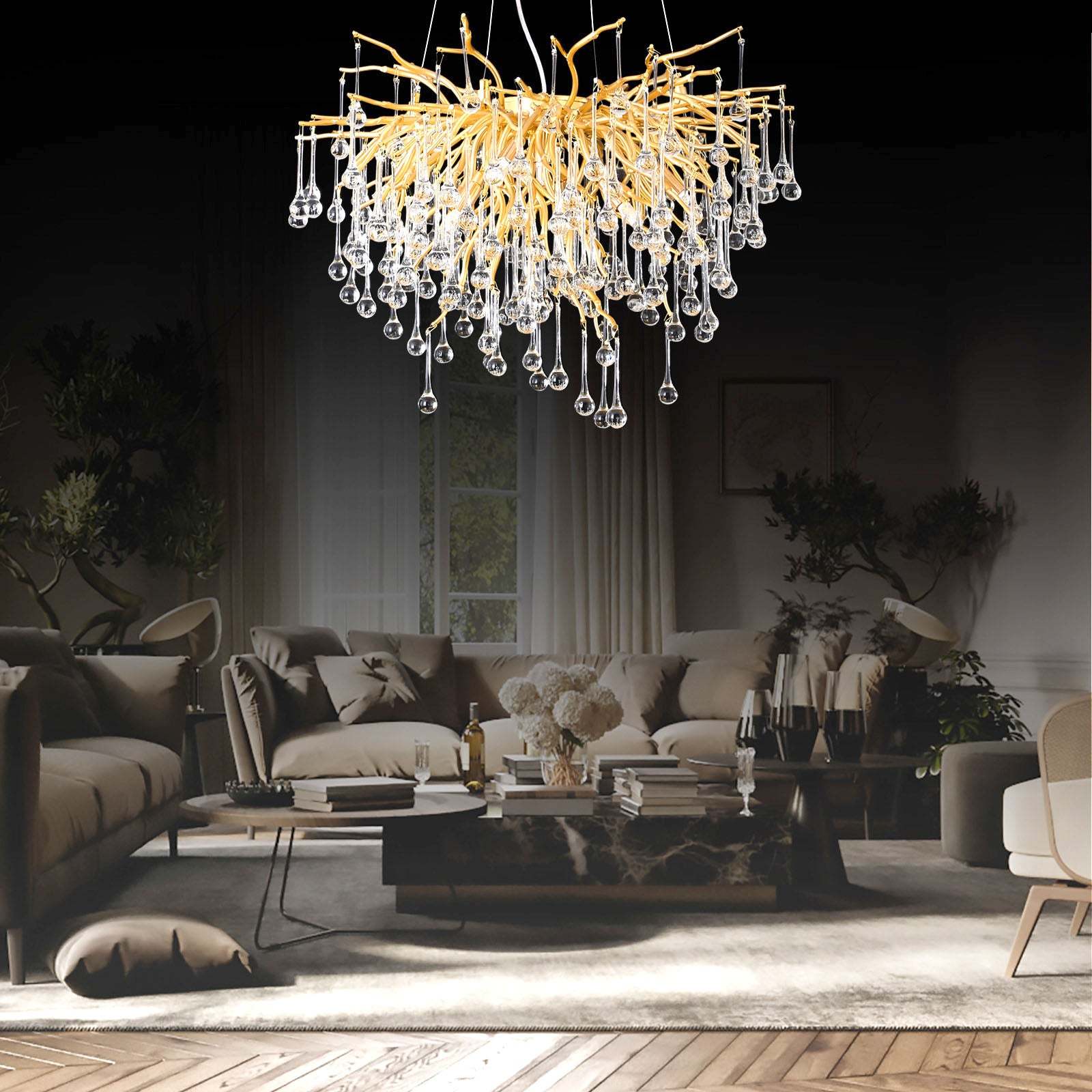 Modern Crystal Branch Raindrop Chandelier - Yami Lightings