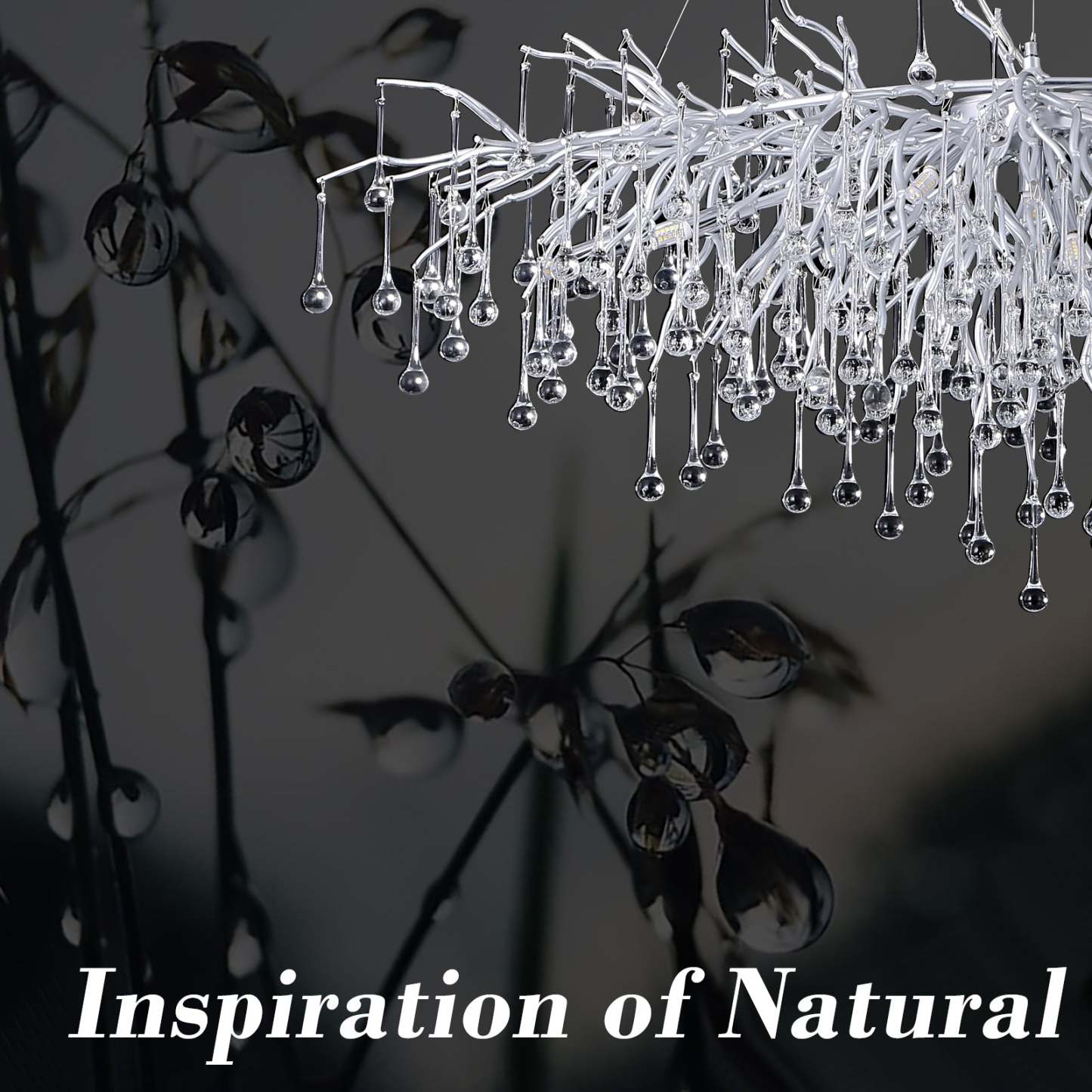 Doris Tree Branch Rectangle Chandelier Silver L45" - Yami Lightings