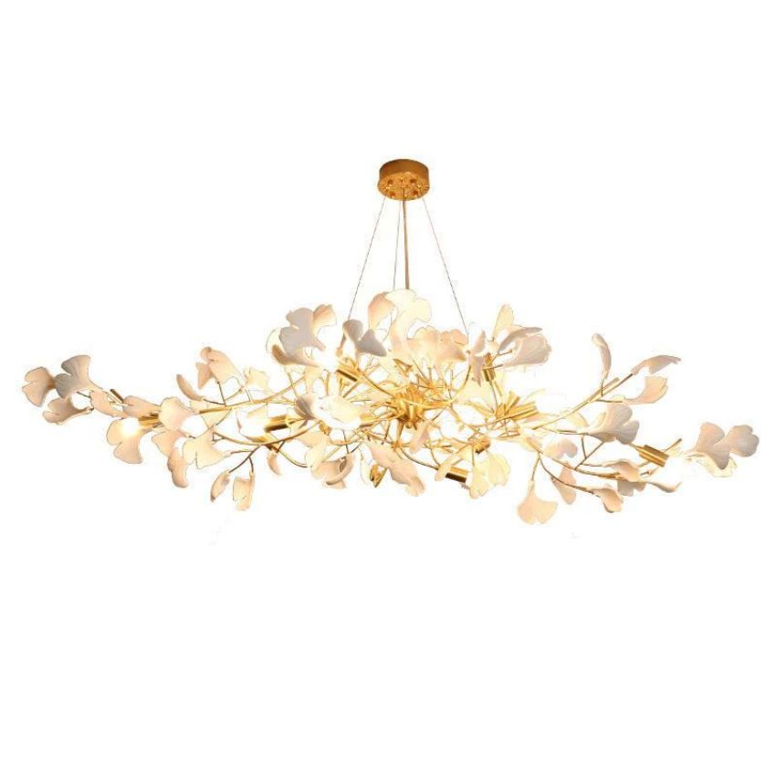 Gingko Porcelain Petal Brass Branch Chandelier - Yami Lightings