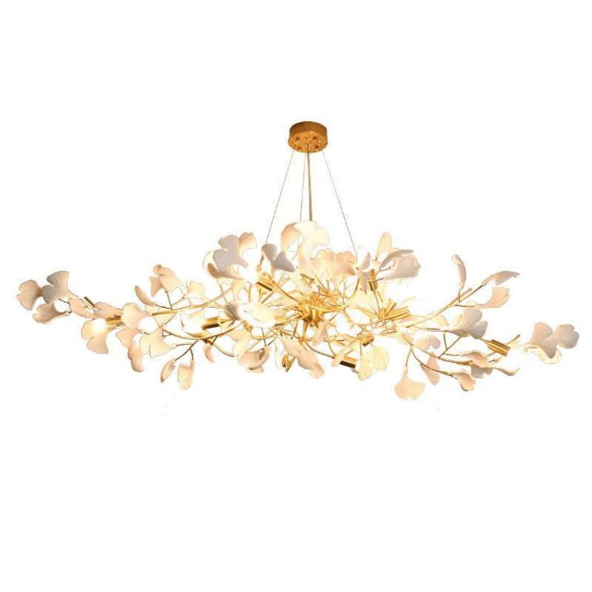 Gingko Porcelain Petal Brass Branch Chandelier - Yami Lightings