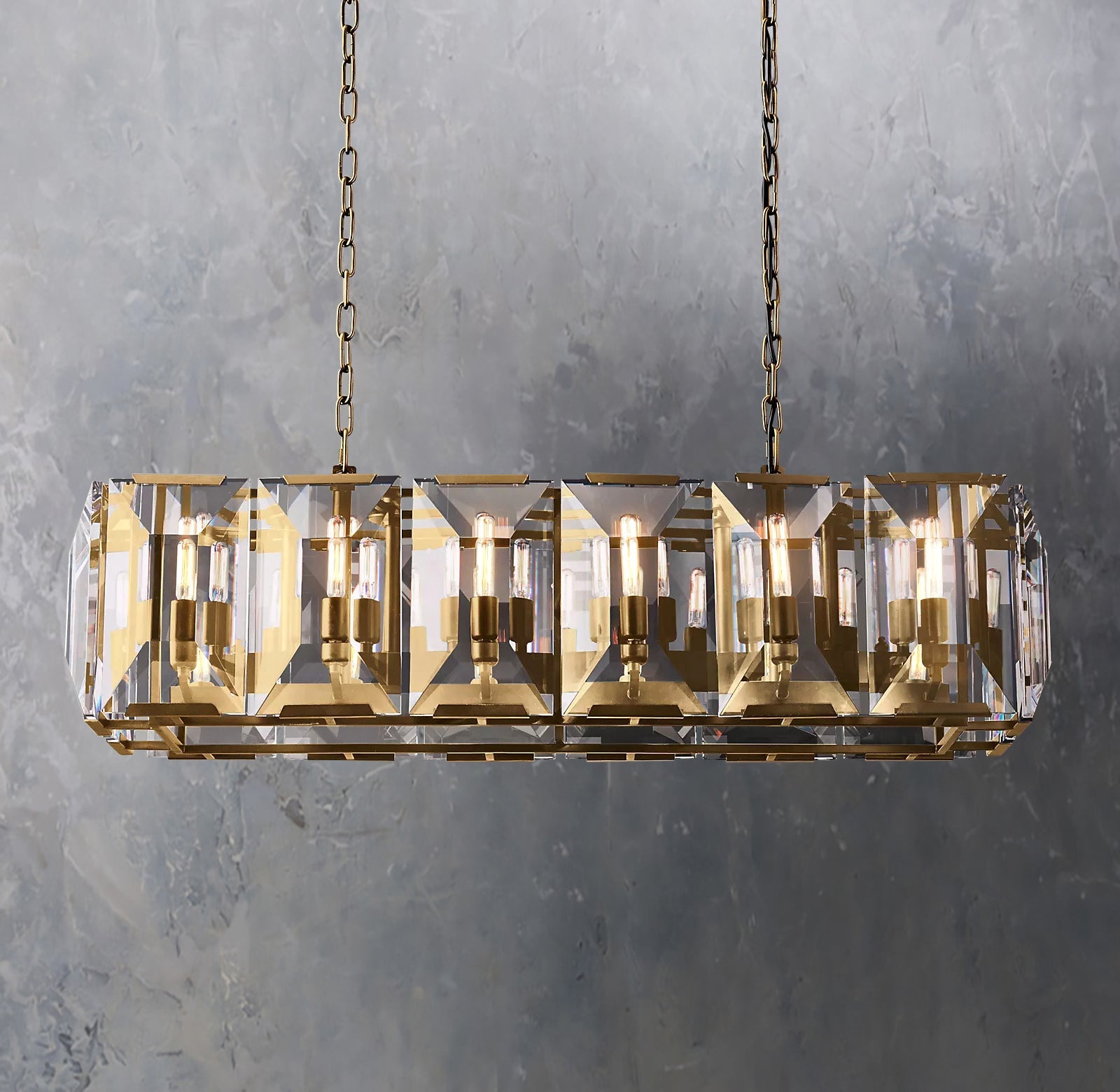 Faceted Crystal Glass Rectangular Chandelier L42" - Yami Lightings