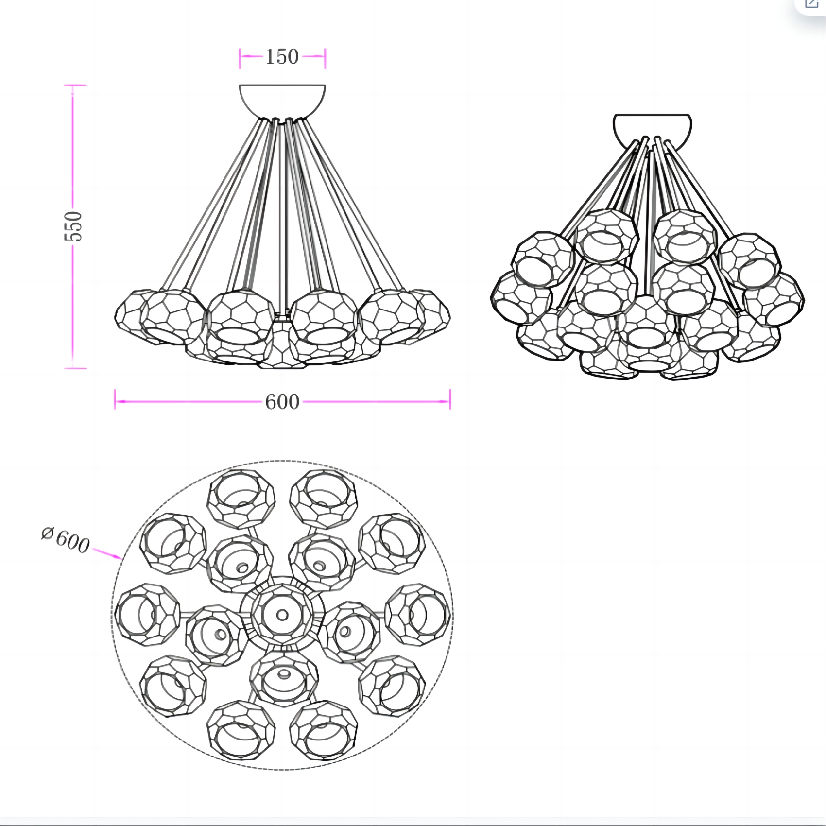 Belle De Crystal Flushmount 24"（Custom 15 lights）