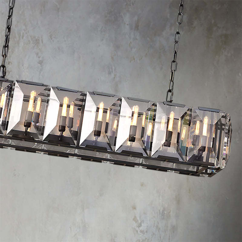 Faceted Crystal Glass Rectangular Chandelier L55" - Yami Lightings