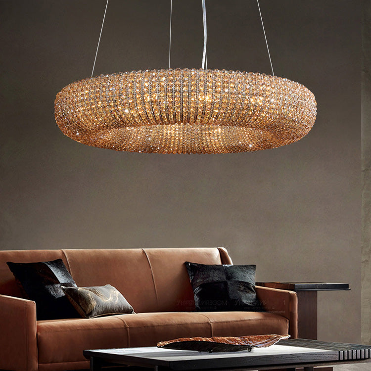 Luxury Crystal Halo Amber Round Chandeliers - Yami Lightings