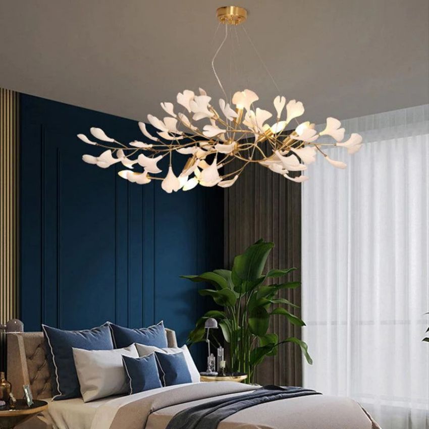 Gingko Porcelain Petal Brass Branch Chandelier - Yami Lightings