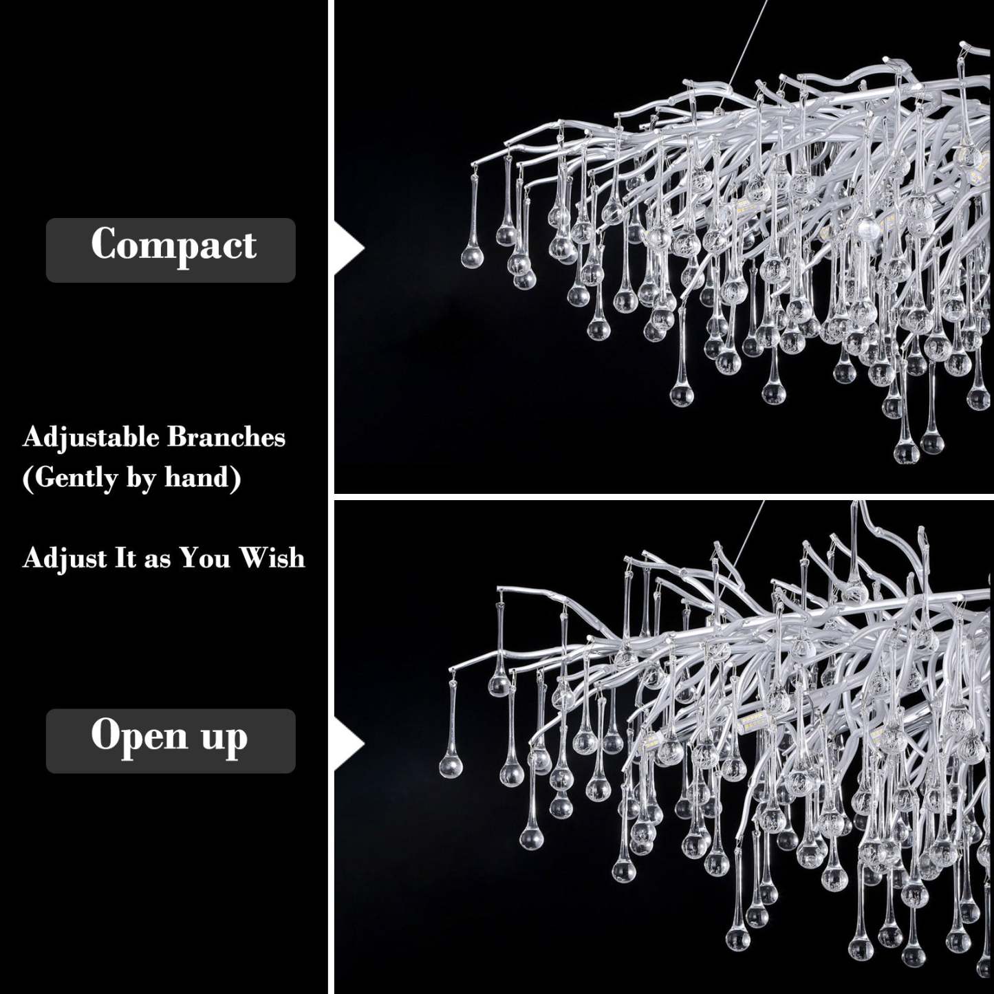 Doris Tree Branch Rectangle Chandelier Silver L45" - Yami Lightings