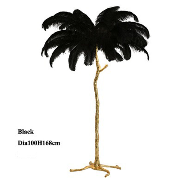 Elva Nordic Ostrich Feather Floor Lamp Brass Lighting - Yami Lightings