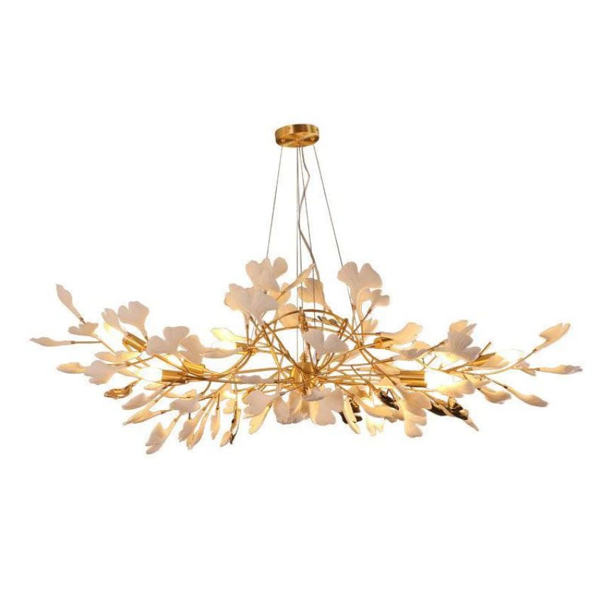 Gingko Porcelain Petal Brass Branch Chandelier - Yami Lightings