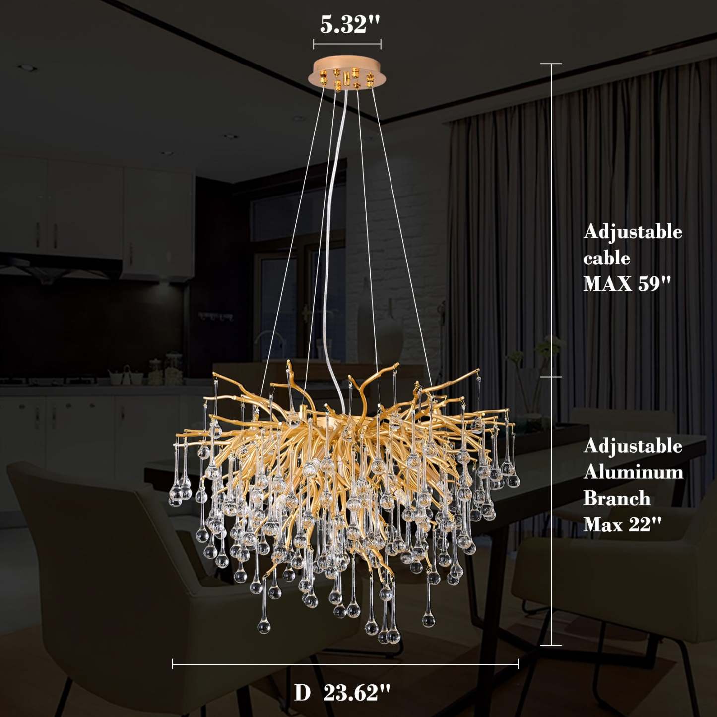 Modern Crystal Branch Raindrop Chandelier - Yami Lightings